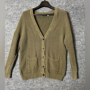 BDG Green Chunky Long Crochet Cardigan - Size Medium (M)